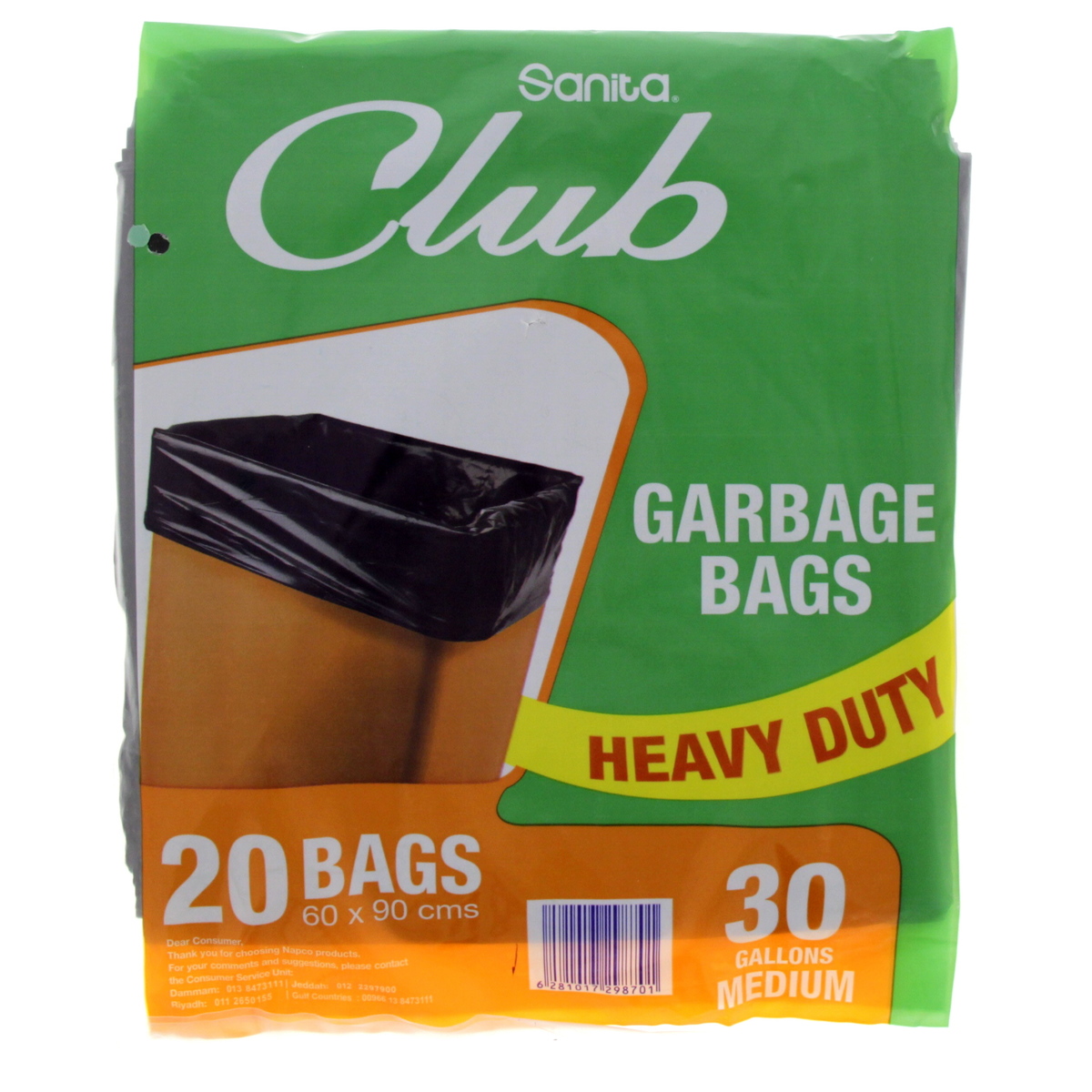 Sanita Club Garbage Bags Medium 30Gallon Size 60x90cm 20pcs